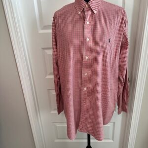 Ralph Lauren Blake‎ Gingham Button Down Shirt Men's Red White Classic Fit Cotton